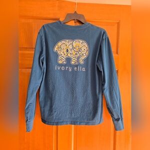 Ivory Ella Teal Long Sleeve Tee with Yellow Elephant Graphic